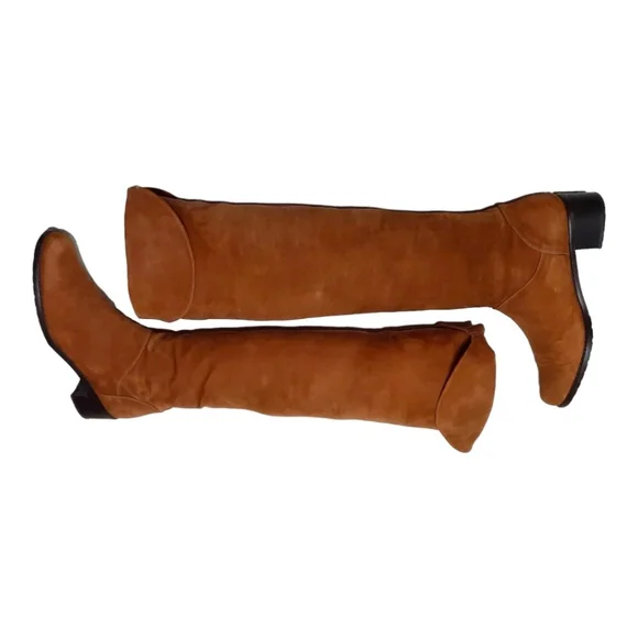 STUART WEITZMAN Thigh-High Boot Suede Leather OTK Cognac Walnut Brown Low Heel 7 - Picture 7 of 16